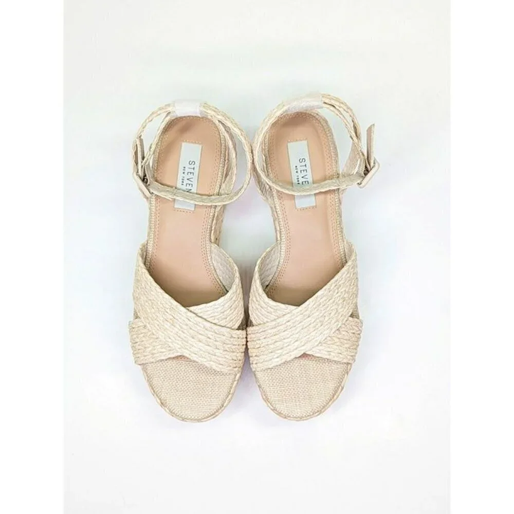 Steven New York Ramey Espadrille Platform Wedge Raffia Sandal Size 9.5 MSRP $130
